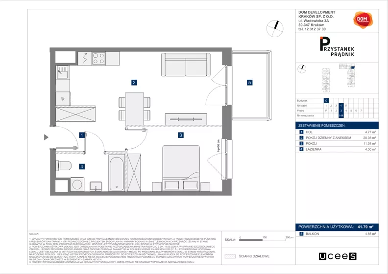 2 pokoje, mieszkanie 41,79 m², piętro 3, oferta nr C/144, Przystanek Prądnik 2, Kraków, Prądnik Biały, Górka Narodowa, ul. Meiera