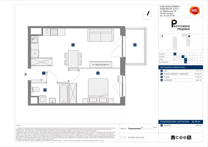 2 pokoje, mieszkanie 41,79 m², piętro 4, oferta nr C/150, Przystanek Prądnik 2, Kraków, Prądnik Biały, Górka Narodowa, ul. Meiera