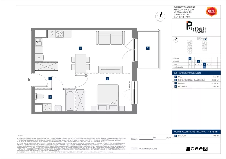 2 pokoje, mieszkanie 41,79 m², piętro 5, oferta nr C/156, Przystanek Prądnik 2, Kraków, Prądnik Biały, Górka Narodowa, ul. Meiera