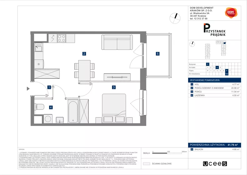 2 pokoje, mieszkanie 41,79 m², piętro 6, oferta nr C/162, Przystanek Prądnik 2, Kraków, Prądnik Biały, Górka Narodowa, ul. Meiera