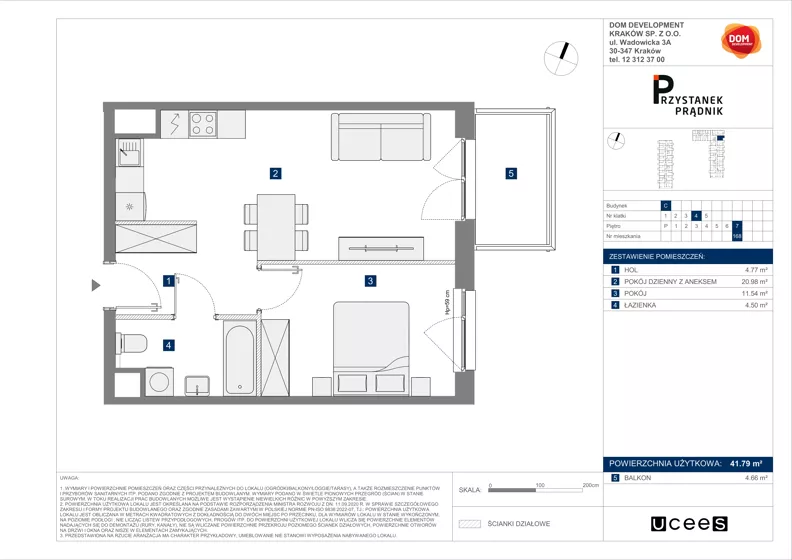 2 pokoje, mieszkanie 41,79 m², piętro 7, oferta nr C/168, Przystanek Prądnik 2, Kraków, Prądnik Biały, Górka Narodowa, ul. Meiera