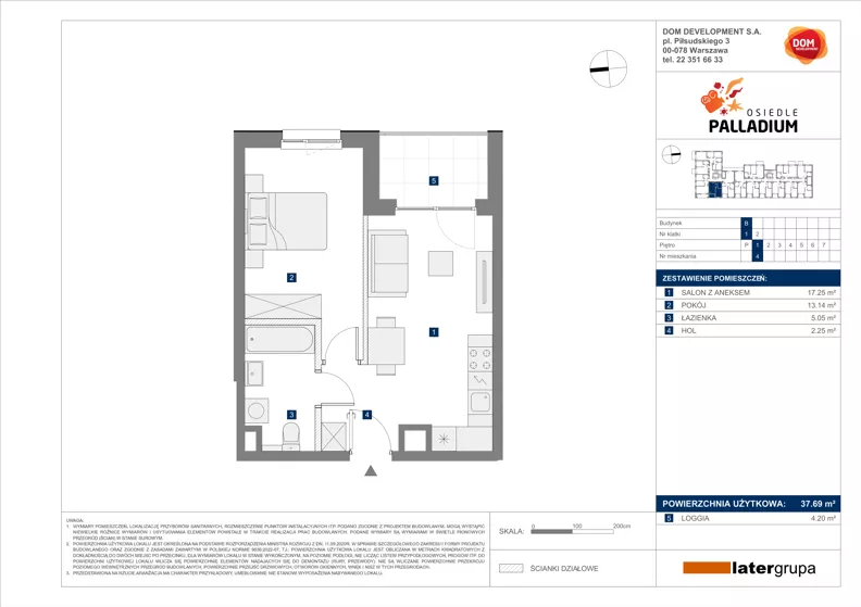 2 pokoje, mieszkanie 37,69 m², piętro 1, oferta nr B/4, Osiedle Palladium, Warszawa, Białołęka, Nowodwory, ul. Mieczysławy Ćwiklińskiej