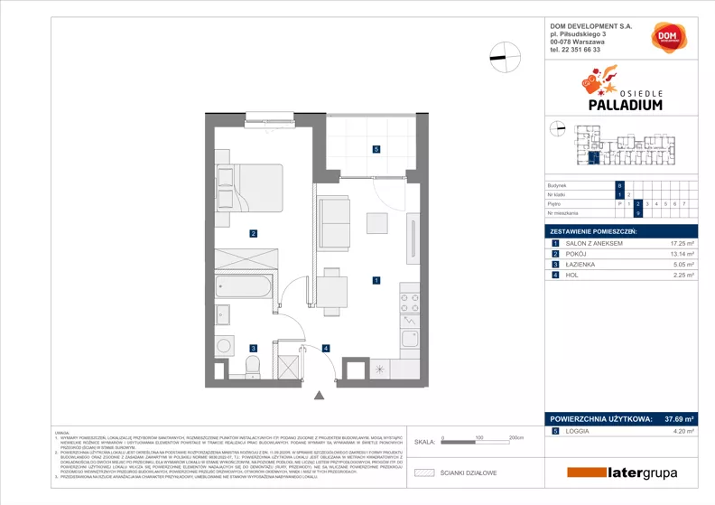 2 pokoje, mieszkanie 37,69 m², piętro 2, oferta nr B/9, Osiedle Palladium, Warszawa, Białołęka, Nowodwory, ul. Mieczysławy Ćwiklińskiej