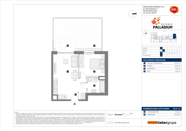2 pokoje, mieszkanie 38,91 m², parter, oferta nr B/37, Osiedle Palladium, Warszawa, Białołęka, Nowodwory, ul. Mieczysławy Ćwiklińskiej