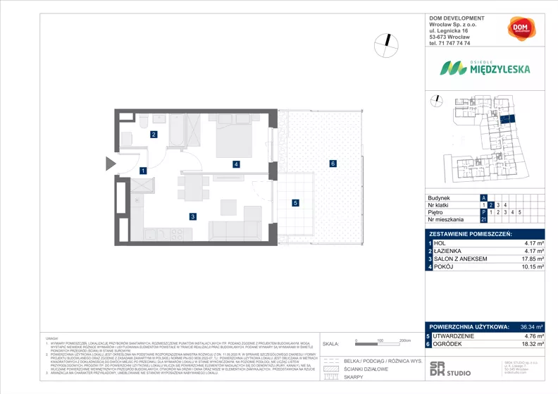 2 pokoje, mieszkanie 36,34 m², parter, oferta nr A/21, Międzyleska 4, Wrocław, Tarnogaj, Krzyki, ul. Międzyleska