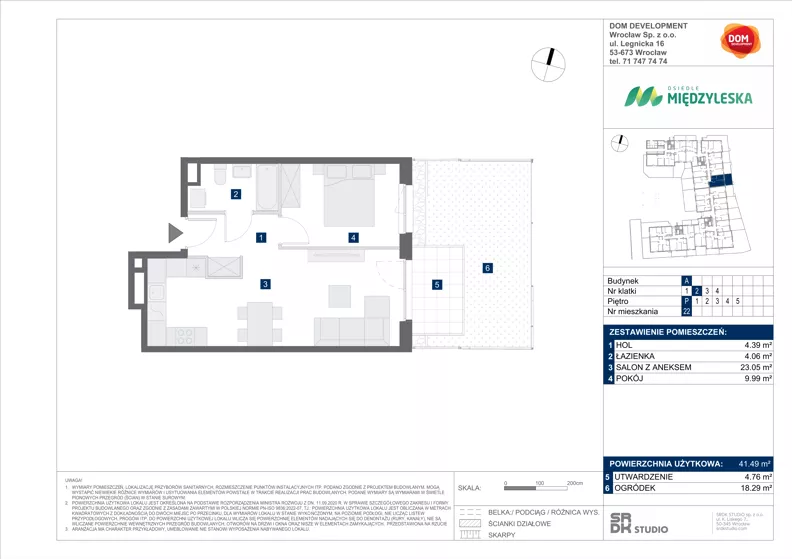 2 pokoje, mieszkanie 41,49 m², parter, oferta nr A/22, Międzyleska 4, Wrocław, Tarnogaj, Krzyki, ul. Międzyleska