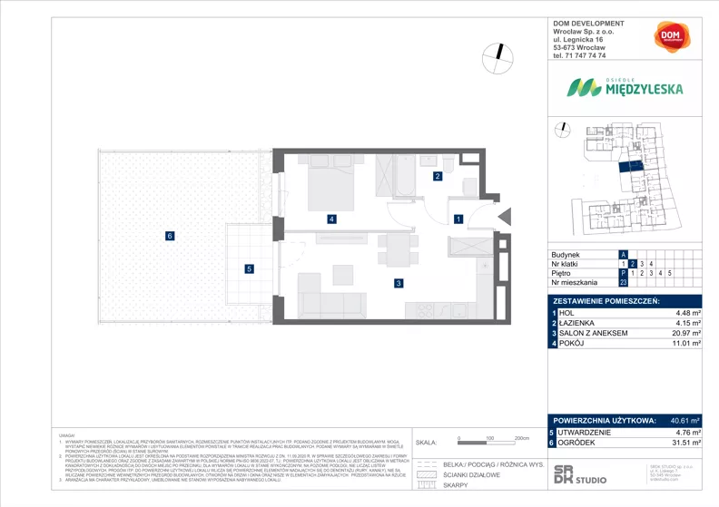 2 pokoje, mieszkanie 40,61 m², parter, oferta nr A/23, Międzyleska 4, Wrocław, Tarnogaj, Krzyki, ul. Międzyleska