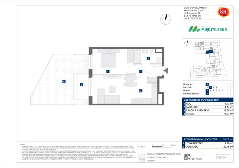 2 pokoje, mieszkanie 39,77 m², parter, oferta nr A/24, Międzyleska 4, Wrocław, Tarnogaj, Krzyki, ul. Międzyleska