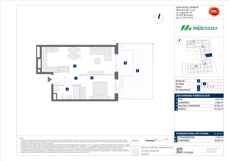 2 pokoje, mieszkanie 41,49 m², parter, oferta nr A/61, Międzyleska 4, Wrocław, Tarnogaj, Krzyki, ul. Międzyleska
