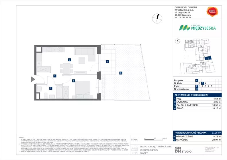 2 pokoje, mieszkanie 37,35 m², parter, oferta nr A/62, Międzyleska 4, Wrocław, Tarnogaj, Krzyki, ul. Międzyleska
