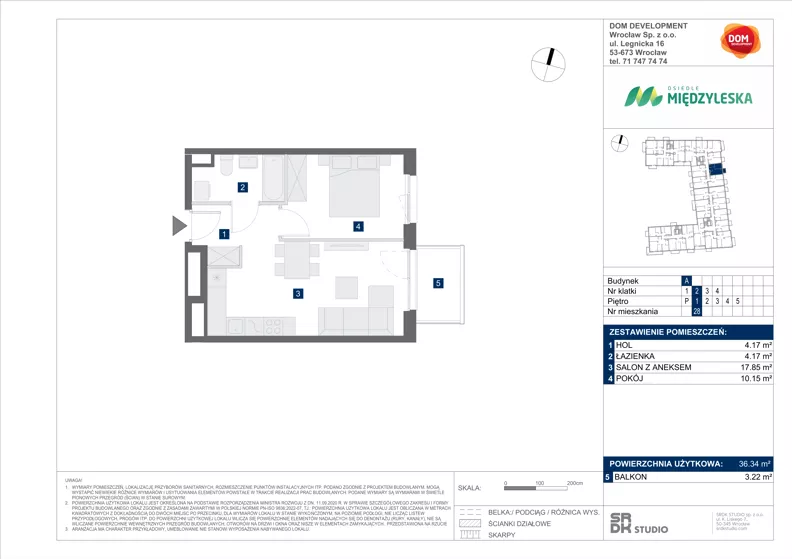 2 pokoje, mieszkanie 36,34 m², piętro 1, oferta nr A/28, Międzyleska 4, Wrocław, Tarnogaj, Krzyki, ul. Międzyleska