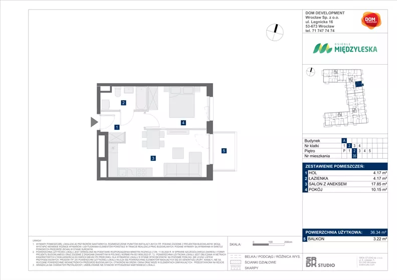 2 pokoje, mieszkanie 36,34 m², piętro 2, oferta nr A/35, Międzyleska 4, Wrocław, Tarnogaj, Krzyki, ul. Międzyleska