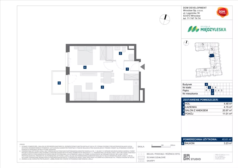 2 pokoje, mieszkanie 40,61 m², piętro 2, oferta nr A/37, Międzyleska 4, Wrocław, Tarnogaj, Krzyki, ul. Międzyleska