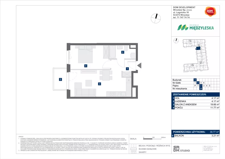 2 pokoje, mieszkanie 39,77 m², piętro 2, oferta nr A/38, Międzyleska 4, Wrocław, Tarnogaj, Krzyki, ul. Międzyleska