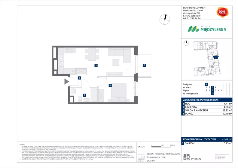 2 pokoje, mieszkanie 41,49 m², piętro 2, oferta nr A/79, Międzyleska 4, Wrocław, Tarnogaj, Krzyki, ul. Międzyleska