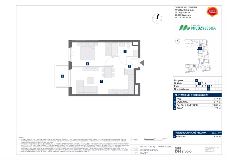 2 pokoje, mieszkanie 39,77 m², piętro 4, oferta nr A/52, Międzyleska 4, Wrocław, Tarnogaj, Krzyki, ul. Międzyleska