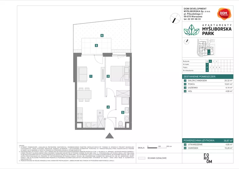 2 pokoje, mieszkanie 39,87 m², parter, oferta nr H/2, Apartamenty Myśliborska Park, Warszawa, Białołęka, Żerań, ul. Myśliborska 11