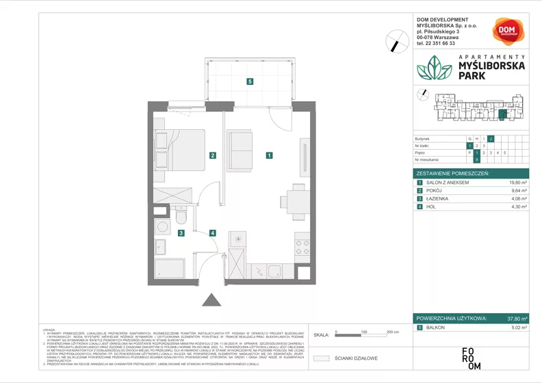 2 pokoje, mieszkanie 37,80 m², piętro 1, oferta nr J/9, Apartamenty Myśliborska Park, Warszawa, Białołęka, Żerań, ul. Myśliborska 11