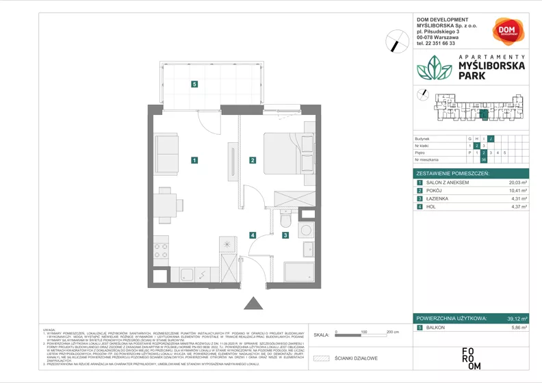 2 pokoje, mieszkanie 39,12 m², piętro 2, oferta nr J/36, Apartamenty Myśliborska Park, Warszawa, Białołęka, Żerań, ul. Myśliborska 11