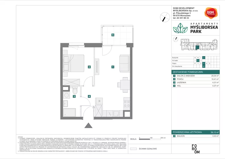 2 pokoje, mieszkanie 39,13 m², piętro 3, oferta nr J/41, Apartamenty Myśliborska Park, Warszawa, Białołęka, Żerań, ul. Myśliborska 11