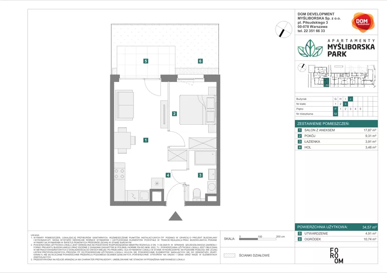 2 pokoje, mieszkanie 34,57 m², parter, oferta nr J/52, Apartamenty Myśliborska Park, Warszawa, Białołęka, Żerań, ul. Myśliborska 11