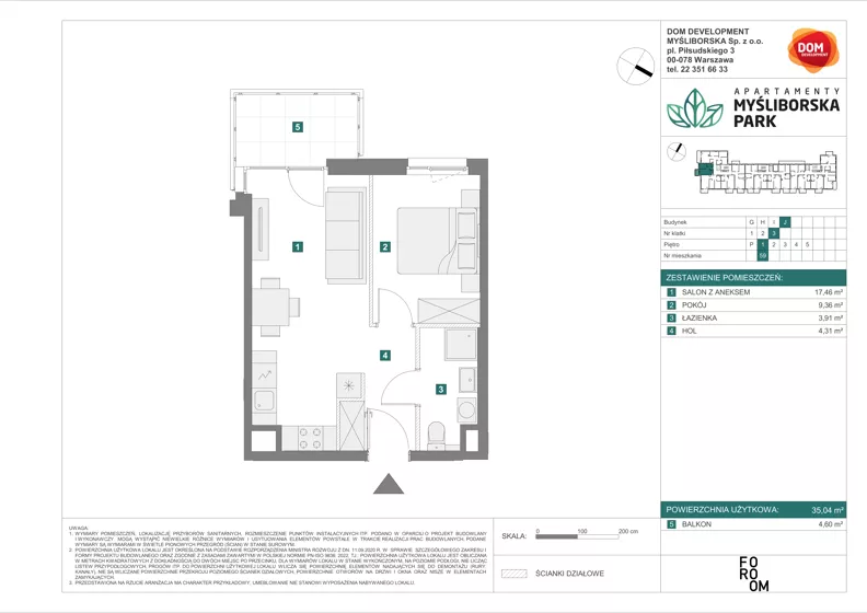 2 pokoje, mieszkanie 35,04 m², piętro 1, oferta nr J/59, Apartamenty Myśliborska Park, Warszawa, Białołęka, Żerań, ul. Myśliborska 11