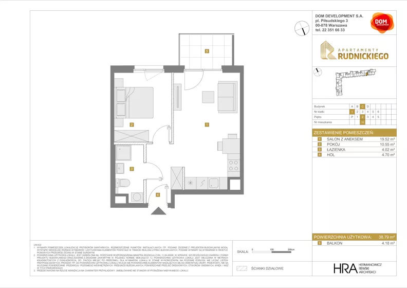 2 pokoje, mieszkanie 38,79 m², piętro 2, oferta nr C/15, Apartamenty Rudnickiego, Warszawa, Bielany, Piaski, ul. Rudnickiego 7