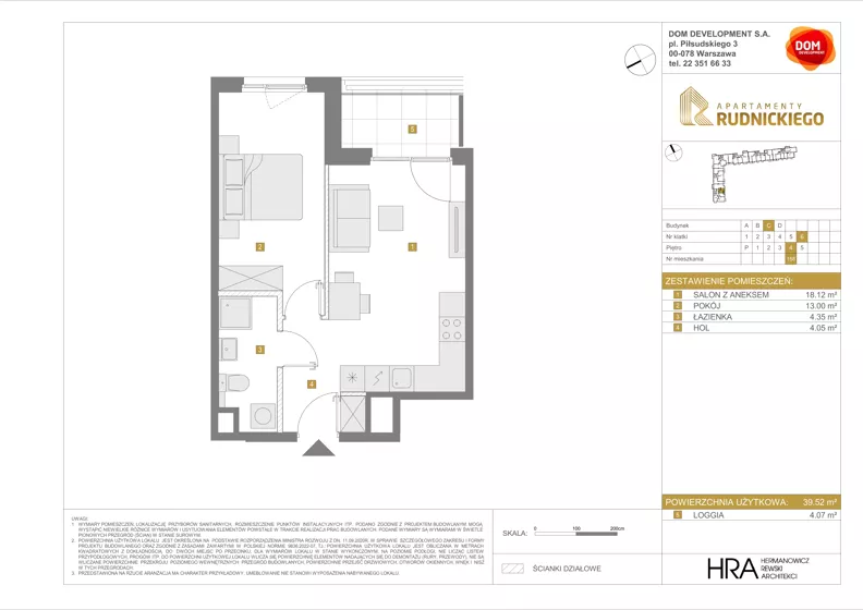 2 pokoje, mieszkanie 39,52 m², piętro 4, oferta nr C/158, Apartamenty Rudnickiego, Warszawa, Bielany, Piaski, ul. Rudnickiego 7