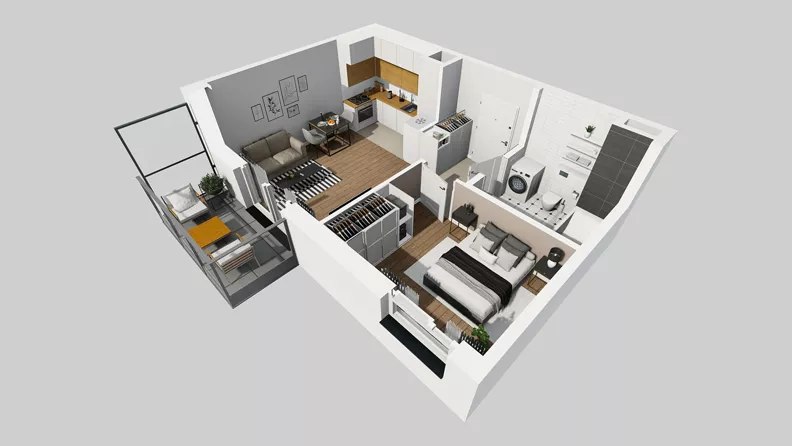 2 pokoje, mieszkanie 38,58 m², piętro 4, oferta nr E/57, Osiedle Urbino 4.3, Warszawa, Włochy, Raków, ul. Szybka