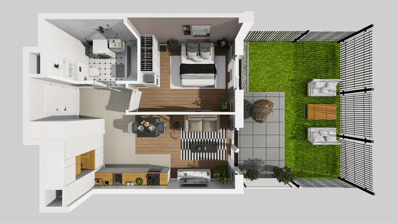 2 pokoje, mieszkanie 39,68 m², parter, oferta nr F/2, Osiedle Urbino 4.3, Warszawa, Włochy, Raków, ul. Szybka