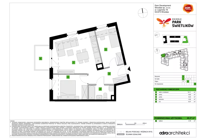 3 pokoje, mieszkanie 48,27 m², piętro 2, oferta nr A/18, Osiedle Park Świetlików, Wrocław, Maślice, Aleja Śliwowa 21