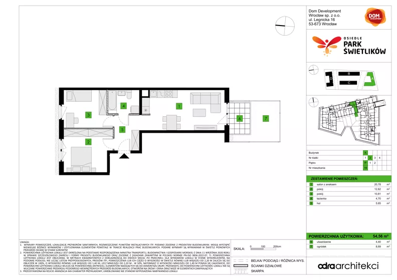 3 pokoje, mieszkanie 54,56 m², parter, oferta nr A/19, Osiedle Park Świetlików, Wrocław, Maślice, Aleja Śliwowa 21