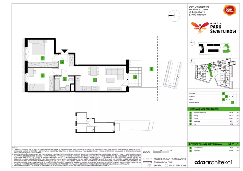 3 pokoje, mieszkanie 54,75 m², parter, oferta nr A/22, Osiedle Park Świetlików, Wrocław, Maślice, Aleja Śliwowa 21