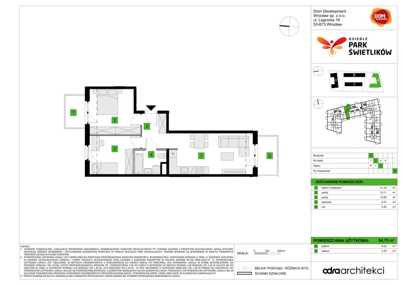 3 pokoje, mieszkanie 54,75 m², piętro 2, oferta nr A/30, Osiedle Park Świetlików, Wrocław, Maślice, Aleja Śliwowa 21