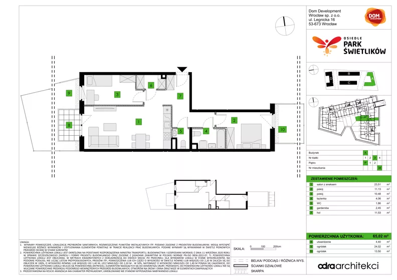 3 pokoje, mieszkanie 65,02 m², parter, oferta nr A/34, Osiedle Park Świetlików, Wrocław, Maślice, Aleja Śliwowa 21