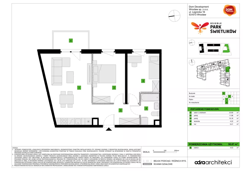 3 pokoje, mieszkanie 56,67 m², piętro 1, oferta nr A/38, Osiedle Park Świetlików, Wrocław, Maślice, Aleja Śliwowa 21
