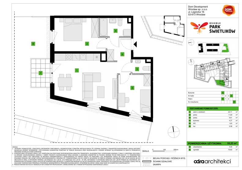 3 pokoje, mieszkanie 55,23 m², parter, oferta nr A/47, Osiedle Park Świetlików, Wrocław, Maślice, Aleja Śliwowa 21