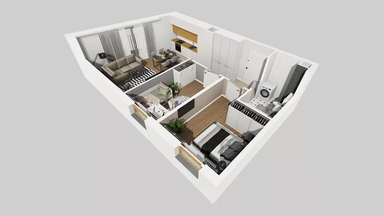 3 pokoje, mieszkanie 56,97 m², piętro 2, oferta nr A/56, Osiedle Park Świetlików, Wrocław, Maślice, Aleja Śliwowa 21