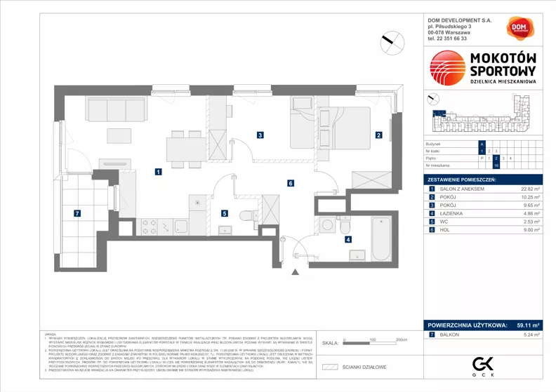 3 pokoje, mieszkanie 59,11 m², piętro 2, oferta nr A/16, Mokotów Sportowy 1.3, Warszawa, Mokotów, Augustówka, ul. Antoniewska