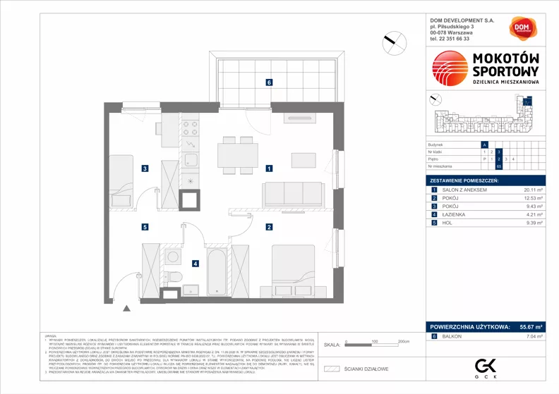 3 pokoje, mieszkanie 55,67 m², piętro 2, oferta nr A/65, Mokotów Sportowy 1.3, Warszawa, Mokotów, Augustówka, ul. Antoniewska