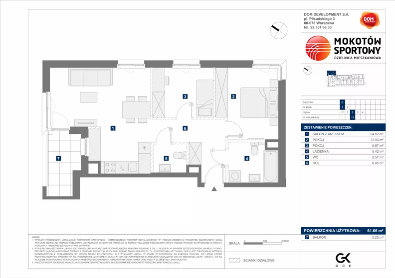 3 pokoje, mieszkanie 61,66 m², piętro 2, oferta nr B/13, Mokotów Sportowy 1.3, Warszawa, Mokotów, Augustówka, ul. Antoniewska