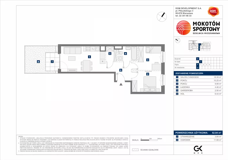 3 pokoje, mieszkanie 52,04 m², parter, oferta nr B/27, Mokotów Sportowy 1.3, Warszawa, Mokotów, Augustówka, ul. Antoniewska