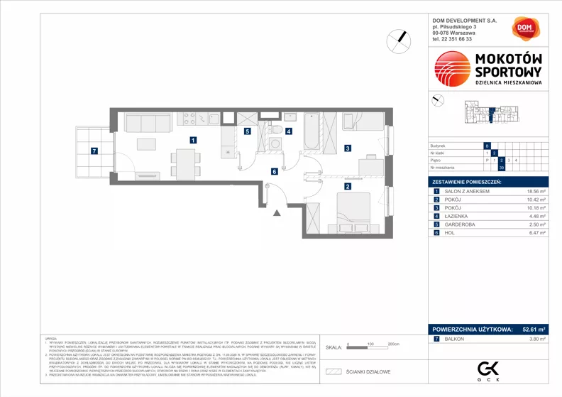 3 pokoje, mieszkanie 52,61 m², piętro 2, oferta nr B/39, Mokotów Sportowy 1.3, Warszawa, Mokotów, Augustówka, ul. Antoniewska