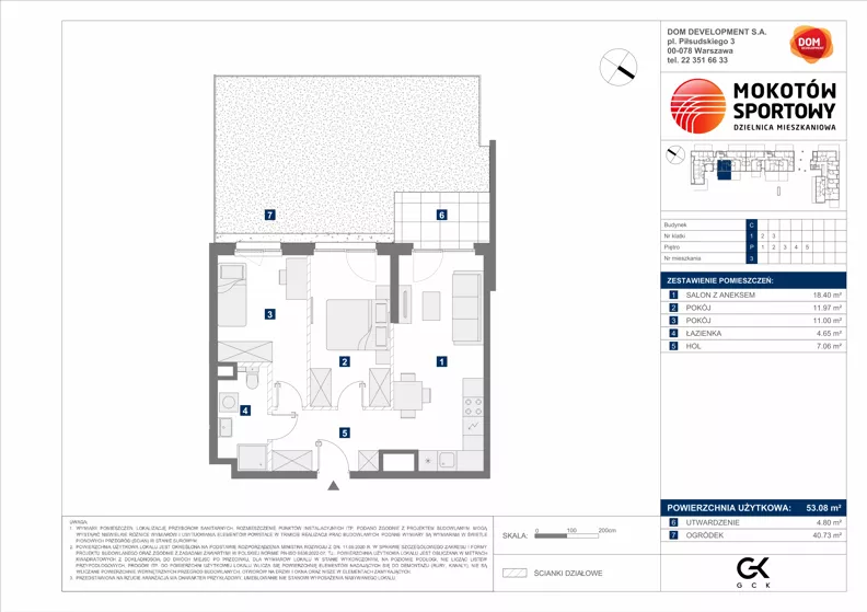 3 pokoje, mieszkanie 53,08 m², parter, oferta nr C/3, Mokotów Sportowy 1.3, Warszawa, Mokotów, Augustówka, ul. Antoniewska