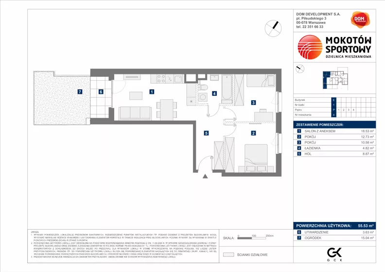3 pokoje, mieszkanie 55,53 m², parter, oferta nr E/4, Mokotów Sportowy 1.3, Warszawa, Mokotów, Augustówka, ul. Antoniewska