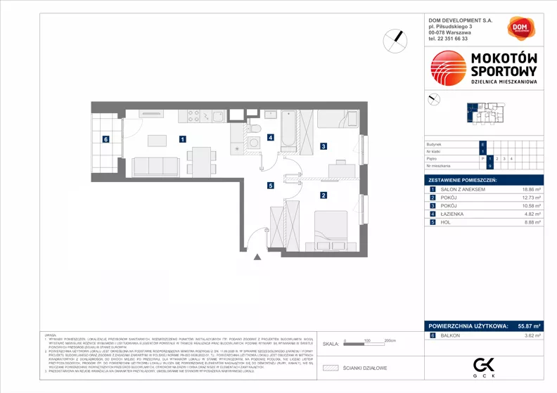 3 pokoje, mieszkanie 55,87 m², piętro 1, oferta nr E/9, Mokotów Sportowy 1.3, Warszawa, Mokotów, Augustówka, ul. Antoniewska