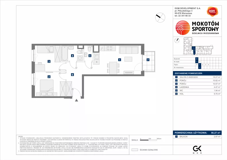3 pokoje, mieszkanie 56,27 m², piętro 1, oferta nr D/1, Mokotów Sportowy 1.3, Warszawa, Mokotów, Augustówka, ul. Antoniewska