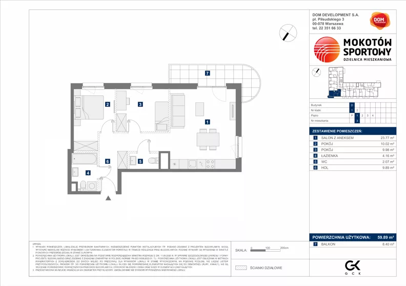 3 pokoje, mieszkanie 59,89 m², piętro 1, oferta nr D/3, Mokotów Sportowy 1.3, Warszawa, Mokotów, Augustówka, ul. Antoniewska