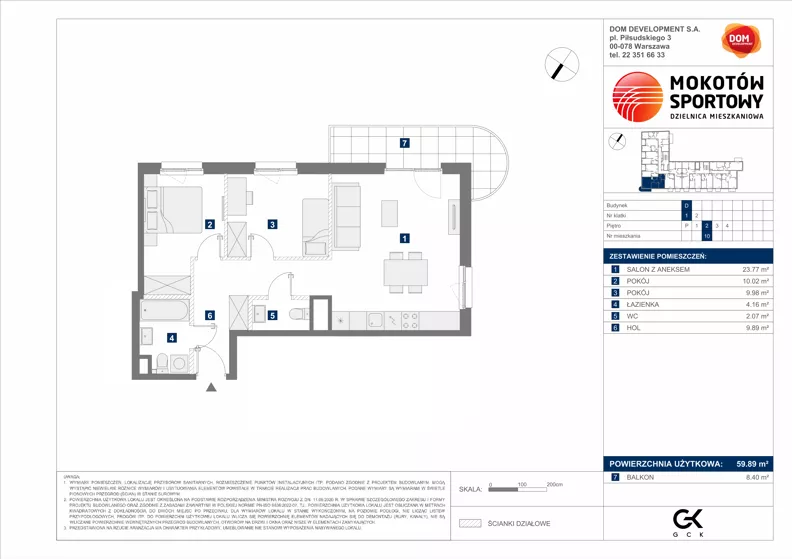 3 pokoje, mieszkanie 59,89 m², piętro 2, oferta nr D/10, Mokotów Sportowy 1.3, Warszawa, Mokotów, Augustówka, ul. Antoniewska