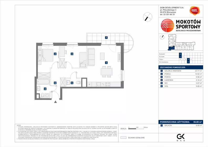3 pokoje, mieszkanie 59,89 m², piętro 3, oferta nr D/17, Mokotów Sportowy 1.3, Warszawa, Mokotów, Augustówka, ul. Antoniewska